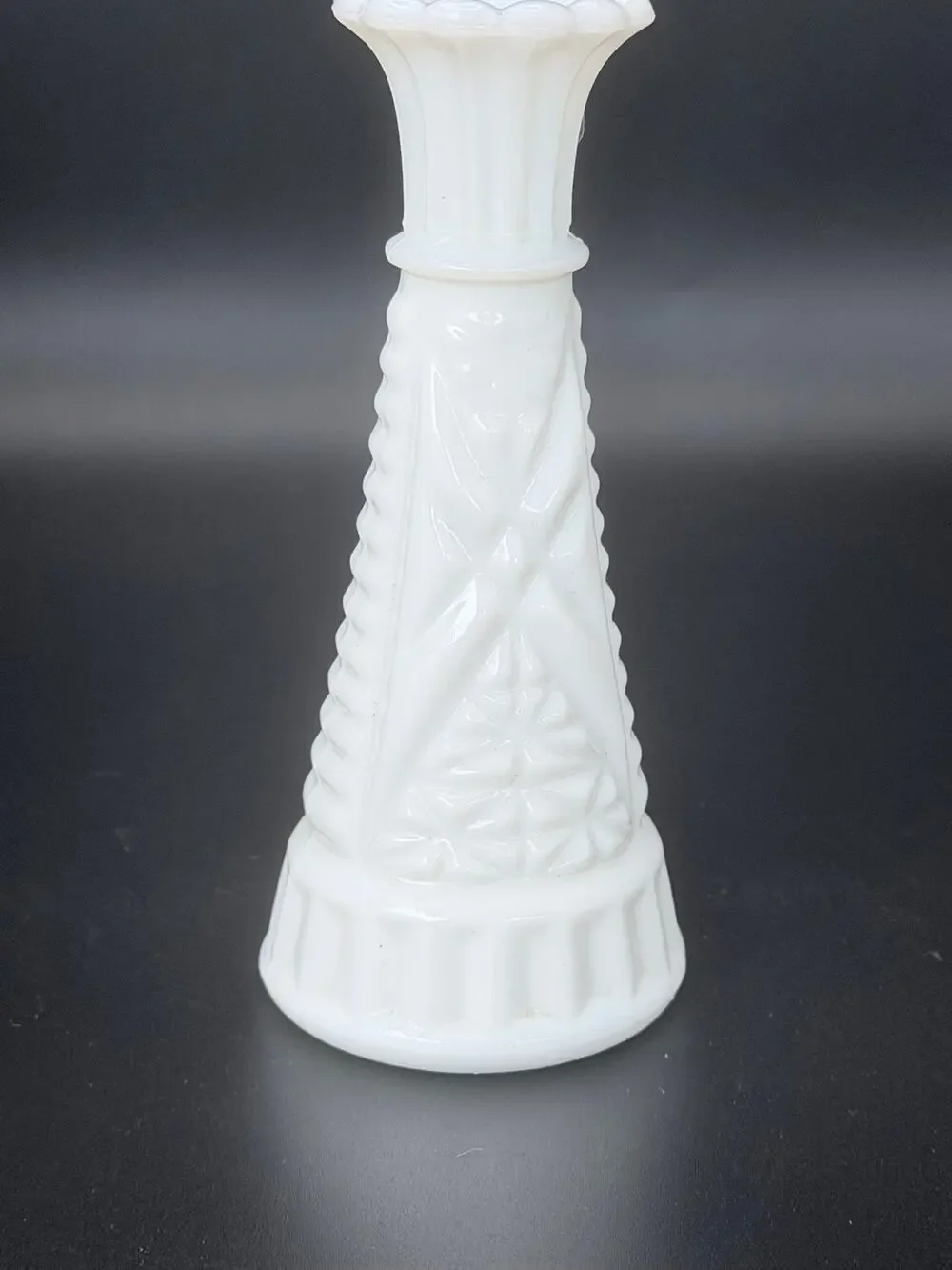 Vintage Hazel Atlas Milk Glass Starburst Bud Vase 6” Scalloped Rim MCM